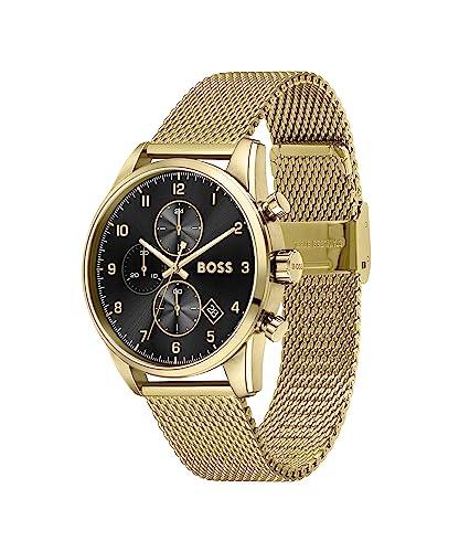 BOSS Reloj Cronógrafo de Cuarzo para Hombre con Correa de Malla de Acero Inoxidable Dorado - 1513838