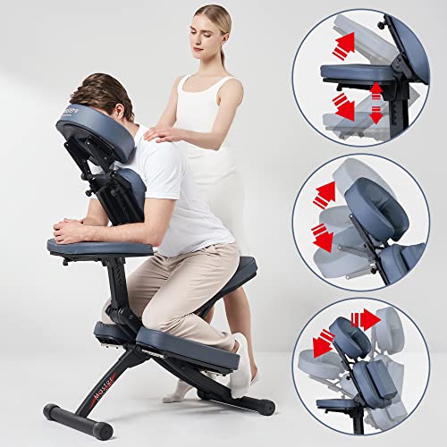 Master Massage Silla de Masaje Plegable Profesional, de Aluminio, Ajustable, Ligera, con cojín Musical, Funda de Transporte Bluetooth, Azul, Talla única