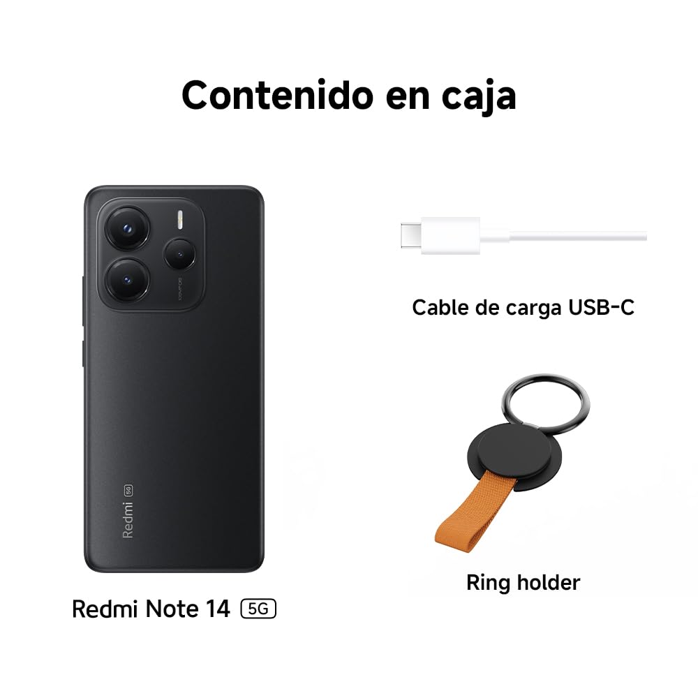 XIAOMI Redmi Note 14 5G - Smartphone de 8+256GB, Pantalla de 6.67" AMOLED FHD+ 120Hz, MediaTek Dimensity 7025-Ultra, cámara de 108MP, 5110 mAh, Cargador no Incluido, Negro (Versión ES)