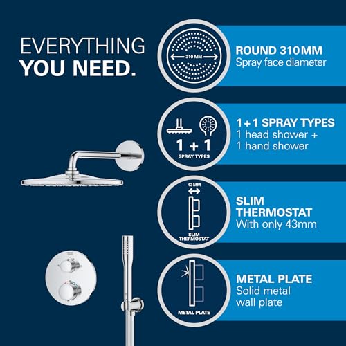 GROHE Precision 310 Sistema de ducha empotrado con caja de instalación universal Brazo de ducha horizontal 422 mm Manguera de ducha tipo jet 1500 mm Cromo 34880000