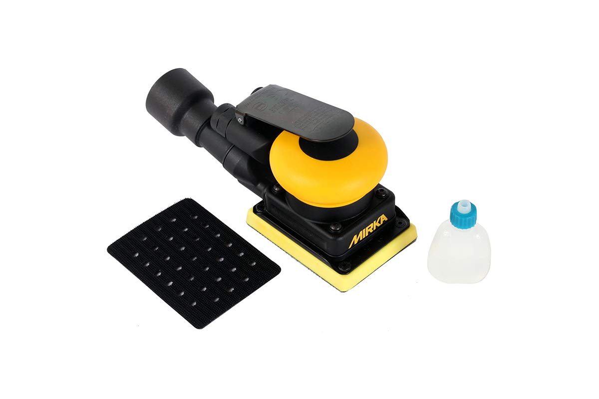 Lijadora orbital de aire comprimido MIRKA escape central 75 x 100 mm 3.0 mm de carrera, incluyendo edición de protección, llave Allen, manguera de succión, pezón + Juego de adaptadores OS343CV GRIP 33 hoyos unidades =