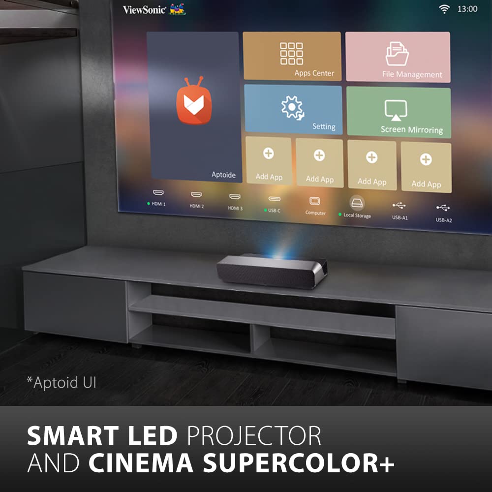 ViewSonic X1000-4K UHD Proyector de Tiro Corto, Ultra HD 4K HDR con Barra de Sonido Harman Kardon, Cine en Casa, WiFi y Bluetooth