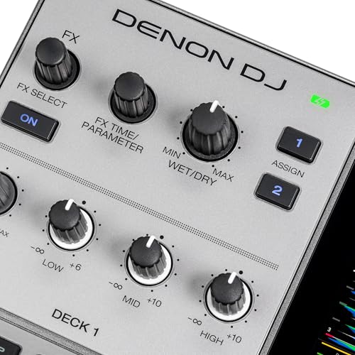 Denon DJ PRIME GO+ Controlador DJ portátil y mezclador con separación de stems, 2 decks, streaming por wifi, Bluetooth, control de luces y pantalla 7"