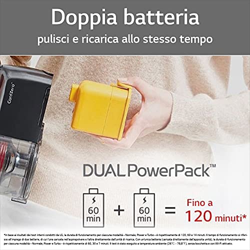 LG Electronics A9K-ULTRA1B Aspiradora inalámbrica, Incluye Dos baterías (hasta 120 Minutos), Negro, Tubo telescópico Extensible