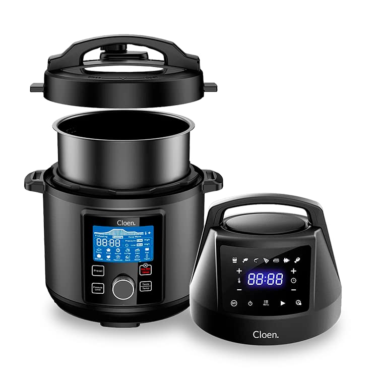 Robot de cocina 2 en 1, Olla programable Foodie Pot y Freidora sin aceite Foodie Fryer Lid, 9 electrodomésticos en 1, Capacidad 6L, 1300W, 3 niveles de potencia, 2 tapas programables.