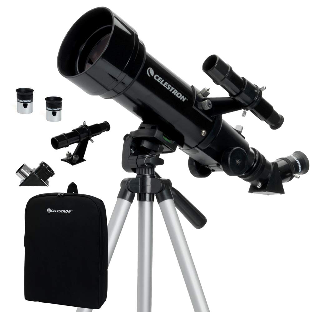 Celestron 21035 ADS Travel Scope 70 Kit de telescopio Refractor con Mochila, Negro (Exclusivo de Amazon Que Incluye un Ocular Adicional de 4 mm y 3 Lentes Barlow)
