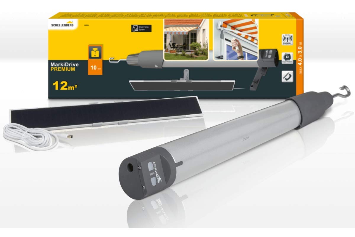Schellenberg 20264 Accionamiento para toldo PREMIUM con panel solar, controlable por radio o aplicación Smart Home