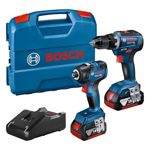 Bosch Professional 18V System GDR 18V-200 + GSR 18V-55 - Set atornillador de impacto + atornillador a batería (2 baterías 4.0 Ah, en maletín)