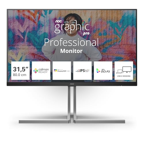 AOC U32U3CV - Monitor UHD Nano IPS de 32 Pulgadas, Altura Regulable, Altavoces, HDR400 (3840x2160, 60 Hz, 4K, 2X HDMI, DisplayPort, USB-C (96W PD), USB Hub) Negro