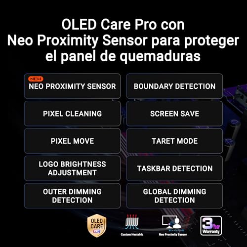 ASUS ROG Swift OLED PG27UCDM - Monitor Gaming de 27" 4K QD-OLED, 240Hz, 0.03ms, Anti-Flicker 2.0, disipador de Calor, Care Pro, Neo Proximity Sensor, DisplayWidget Center, DisplayPort 2.1a