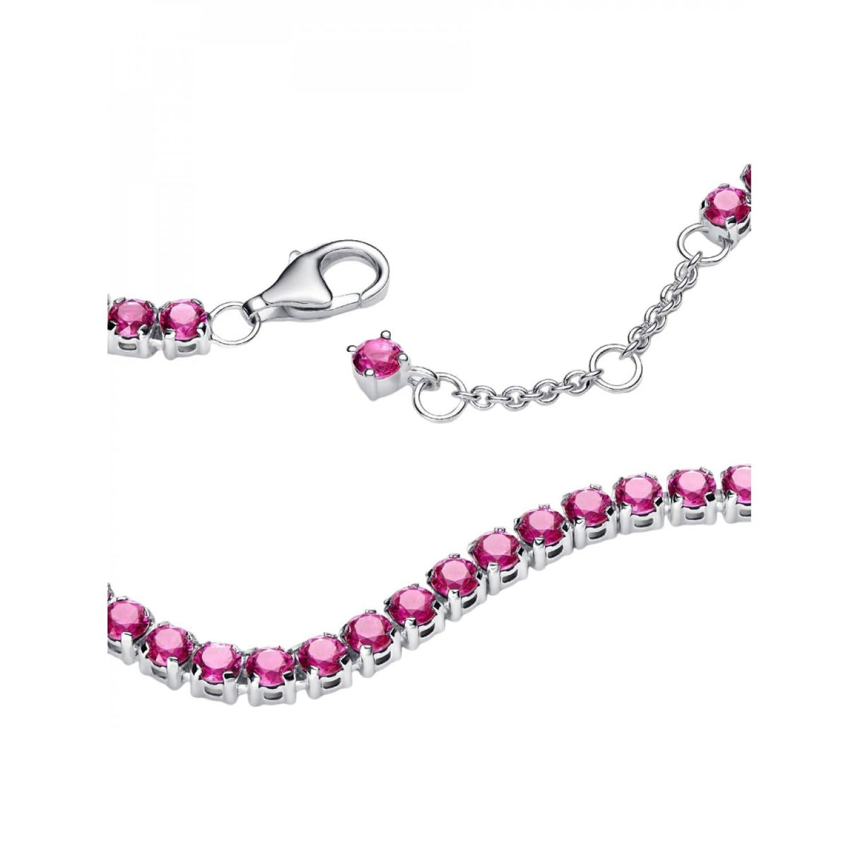 PANDORA Pulsera de tenis para mujer rosa plata 591469C04, 591469C04-18, Plata de ley, Circonita cúbica