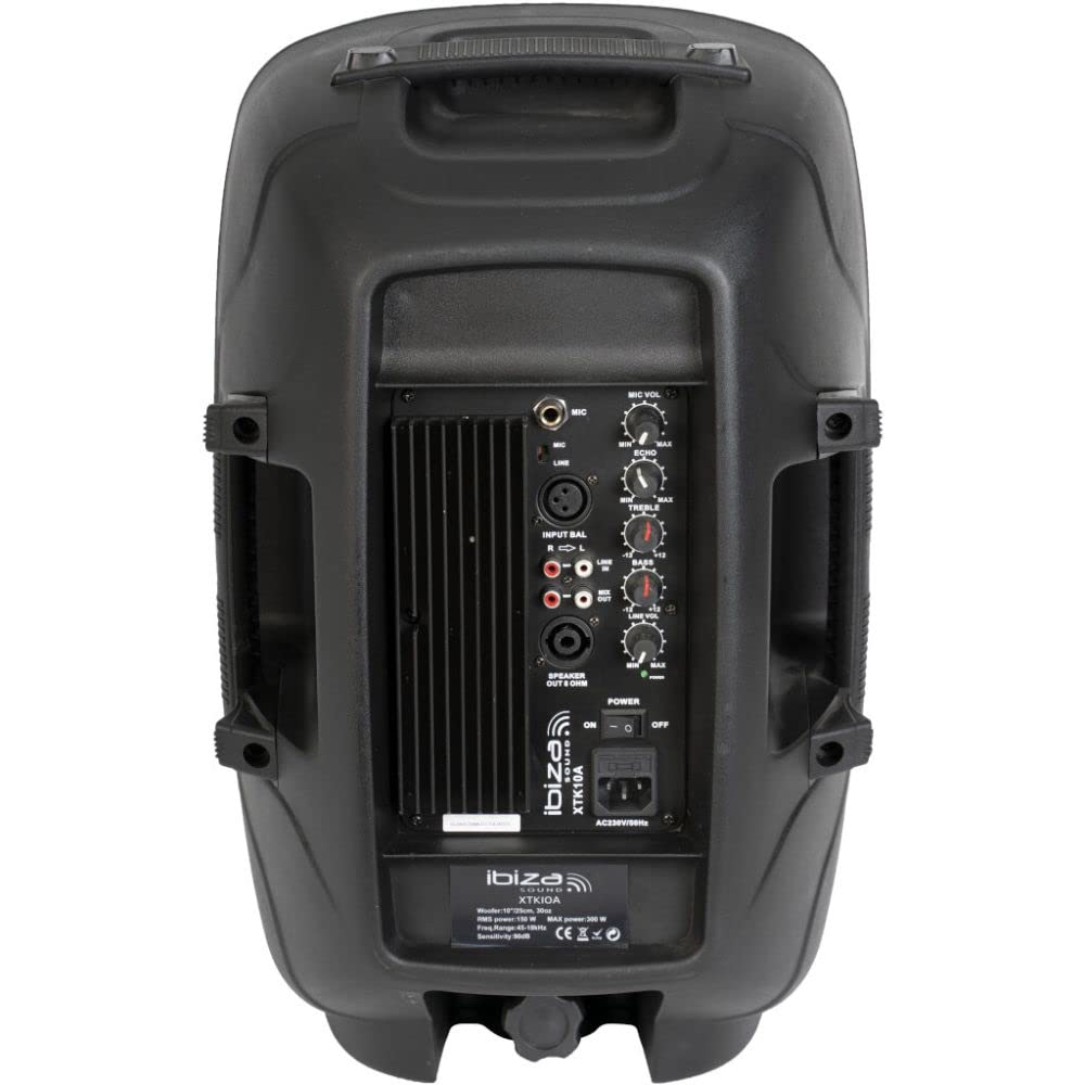 Ibiza - XTK10A - Sistema de Altavoces Activos Plug & Play de 10"/25cm con 300W RMS de Potencia - Tweeters de compresión, Sistema Bass Reflex, módulo Amplificador, entradas Line/Micro - Negro
