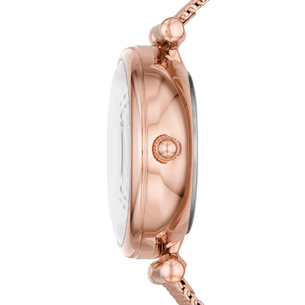 Fossil Carlie Reloj para mujer, movimiento automático con malla de acero inoxidable o correa de piel, Blanco y oro rosa, 28MM