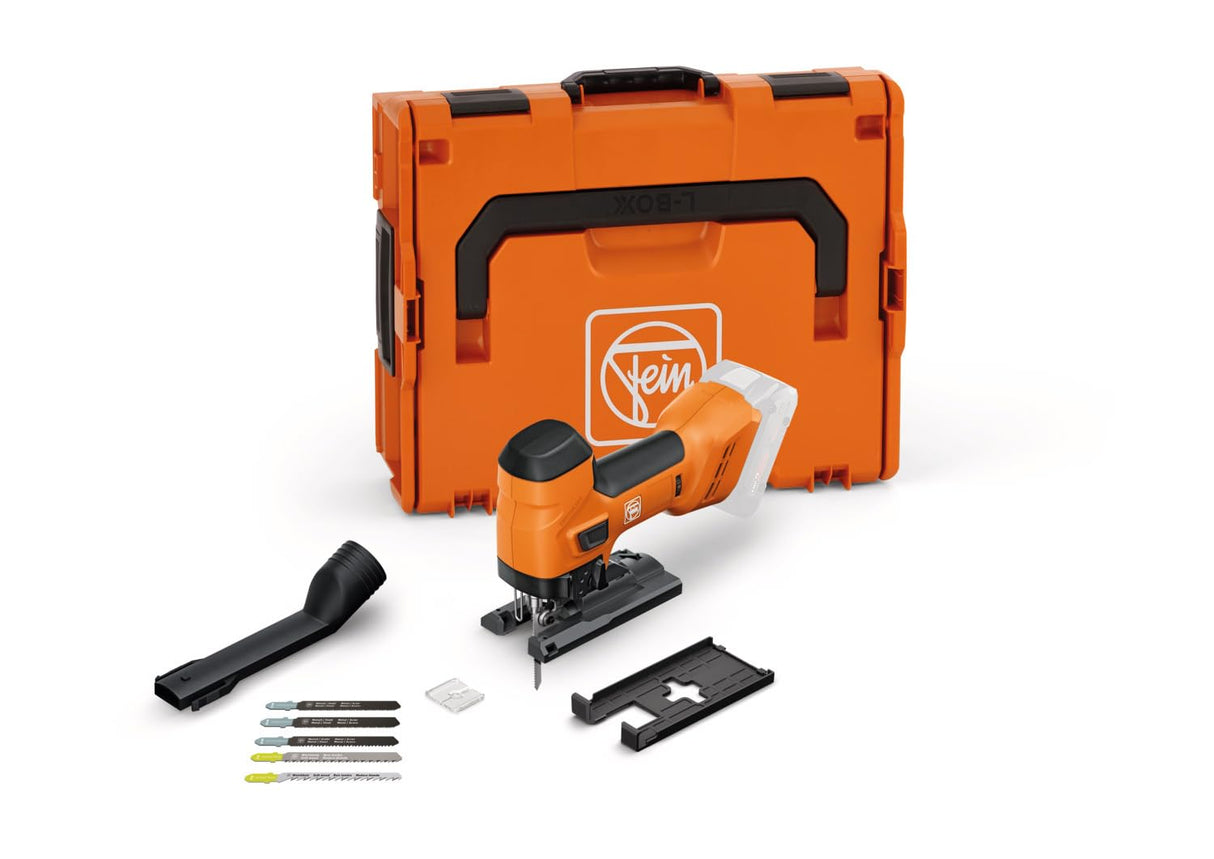 FEIN Sierra de calar a batería para metal y madera con 26 mm de carrera F-IRON Jig 26 AS. Sierra de calar potente y versátil para metal y madera para cortes precisos y curvos.Sin batería y cargador