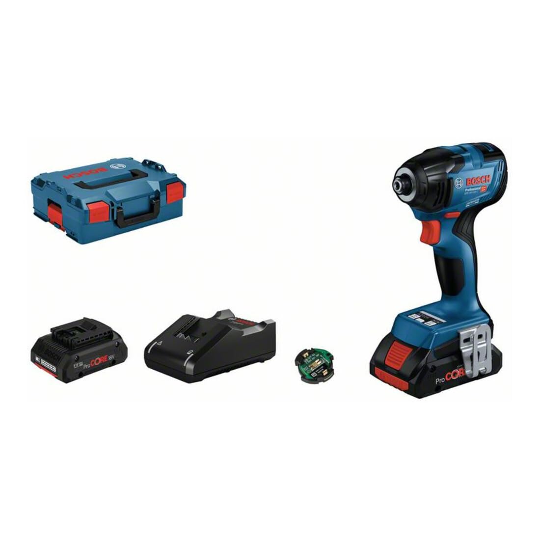 Bosch Professional 18V System GDR 18V-210 C - Atornillador de impacto a batería ( 210 Nm, par de desapriete 370 Nm, Connectivity, 2 baterías ProCORE18V x 4.0Ah, en L-BOXX)