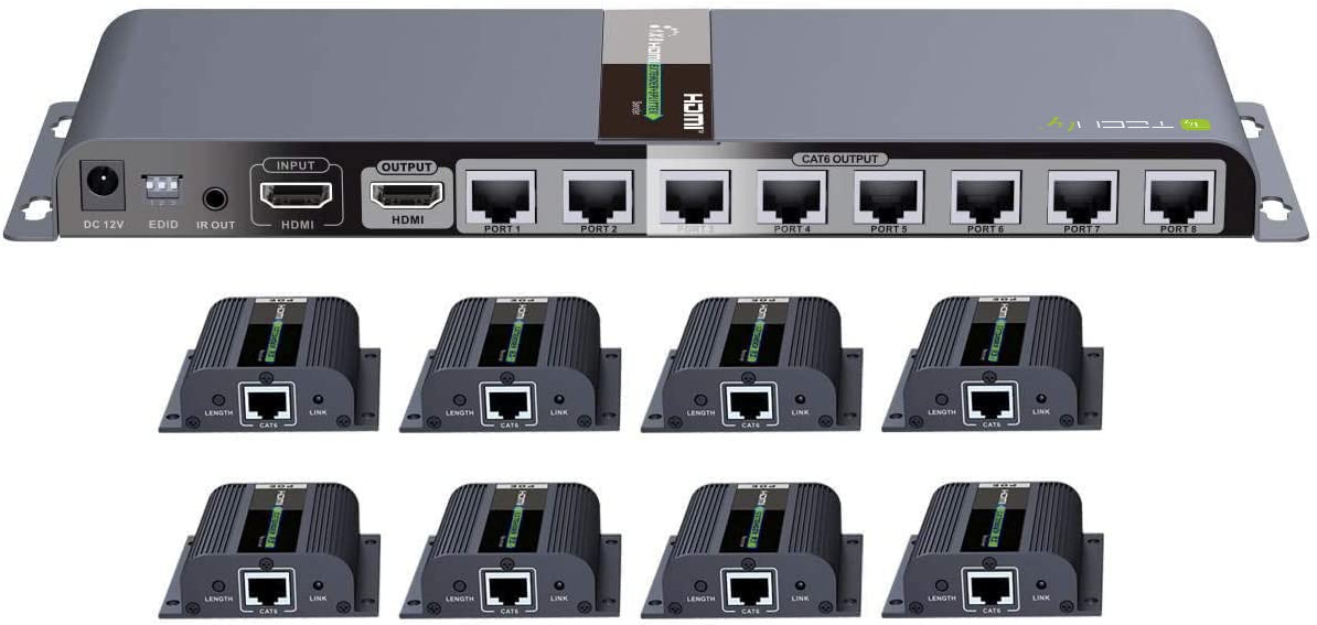 Techly Extender Splitter HDMI 1 x 8 con IR sobre cable CAT. 6 hasta a 50 m