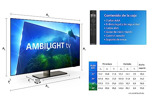 Philips Ambilight OLED818 106 cm (42 Pulgadas) Smart 4K OLED TV | UHD y HDR10+ | 120Hz | Engine P5 AI Picture | Dolby Atmos | Altavoces 40W | Compatible con Asistente Google y Alexa
