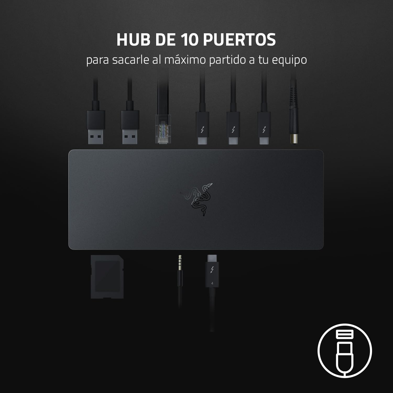 Razer Thunderbolt 4 Dock Chroma - Hub Premium con iluminación RGB para Windows y Mac (10 puertos en uno, salida a Dos monitores 4K o un monitor 8K) Negro