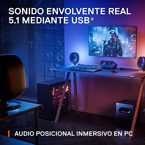 SteelSeries Arena 9 - Altavoces gaming 5.1 – Sonido envolvente USB 5.1 – Altavoces traseros inalámbricos – Diseño de altavoces de 2 vías – Subwoofer – Iluminación RGB reactiva – USB, Bluetooth