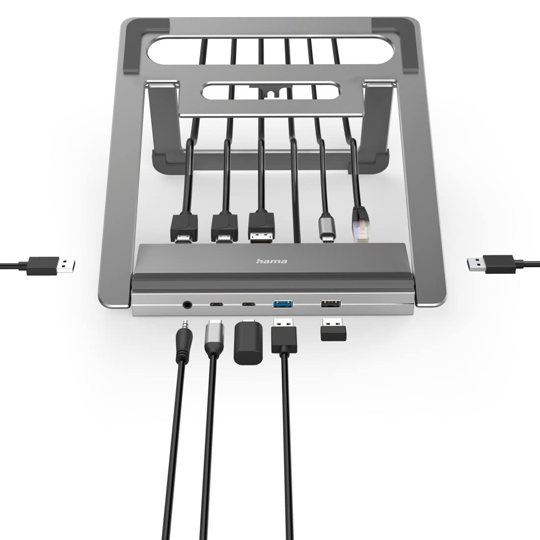 Hama | Docking Station USB-C 12 en 1 (12 Puertos, Max. Resolución: 4k, USB-A, USB-C, Ethernet, Audio 3.5mm) Gris