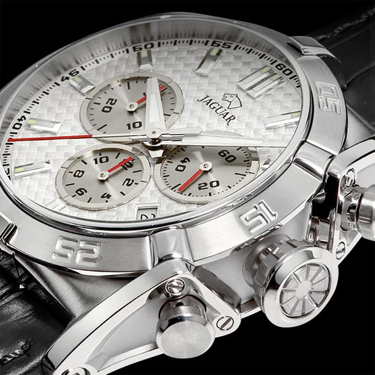 JAGUAR Reloj Modelo J857/1 de la colección Executive, Caja de 45,8 mm Plata con Correa de Piel Negro para Caballero