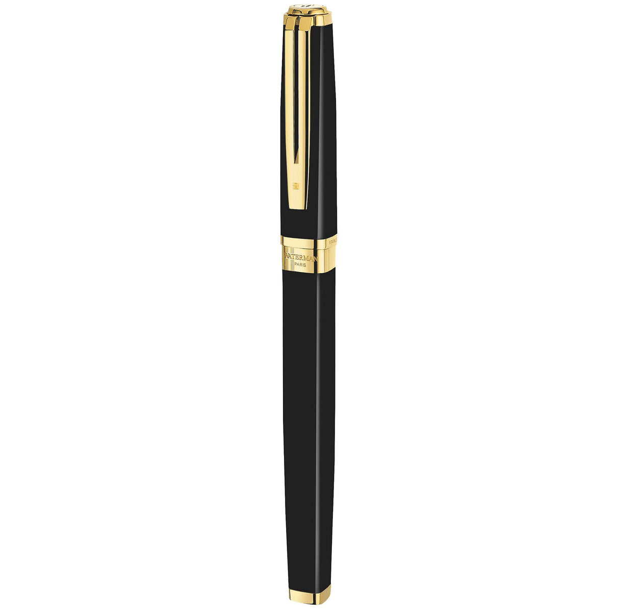 Waterman Exception Füllfederhalter (Modell Slim) (schwarz mit Clip aus 23-karätigem Gold, Federstärke F, blaue Tinte, Geschenkbox)