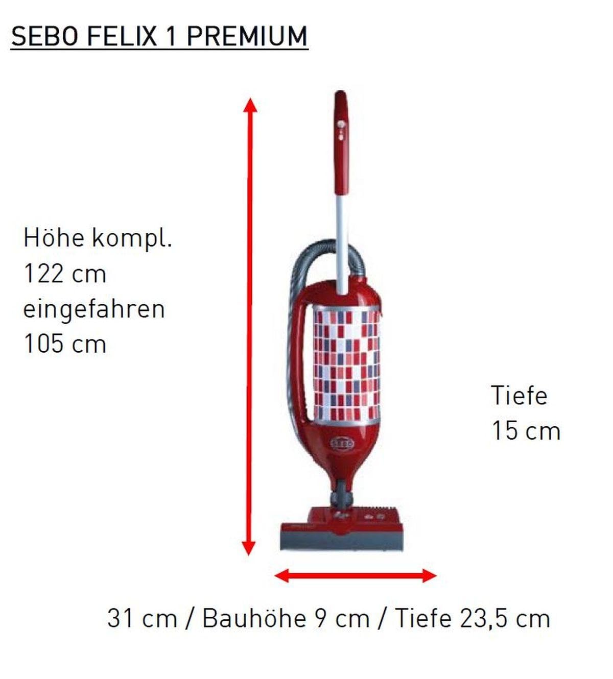 SEBO Felix 1 Premium Rosso Brush Vacuum, Red