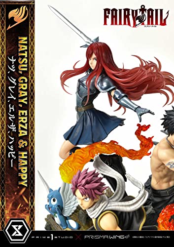 Prime 1 Studio Fairy Tail - Figura Decorativa de Natsu, Gris, Erza, Happy - Figura de Estatua de Lujo, versión 1/7, 57 cm