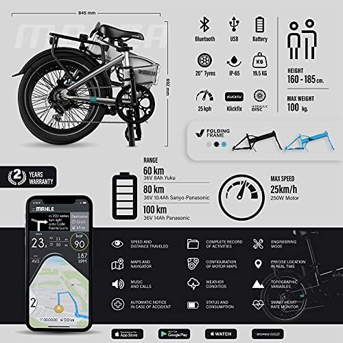 Legend EBIKES Monza Bicicleta Eléctrica Plegable Batería Extraíble 25km/h, 250W, E Bike 6 Velocidades, Bicicleta Electrica Urbana Ruedas 20" Bicicletas Electricas Frenos Hidráulicos, Bici Smartbike
