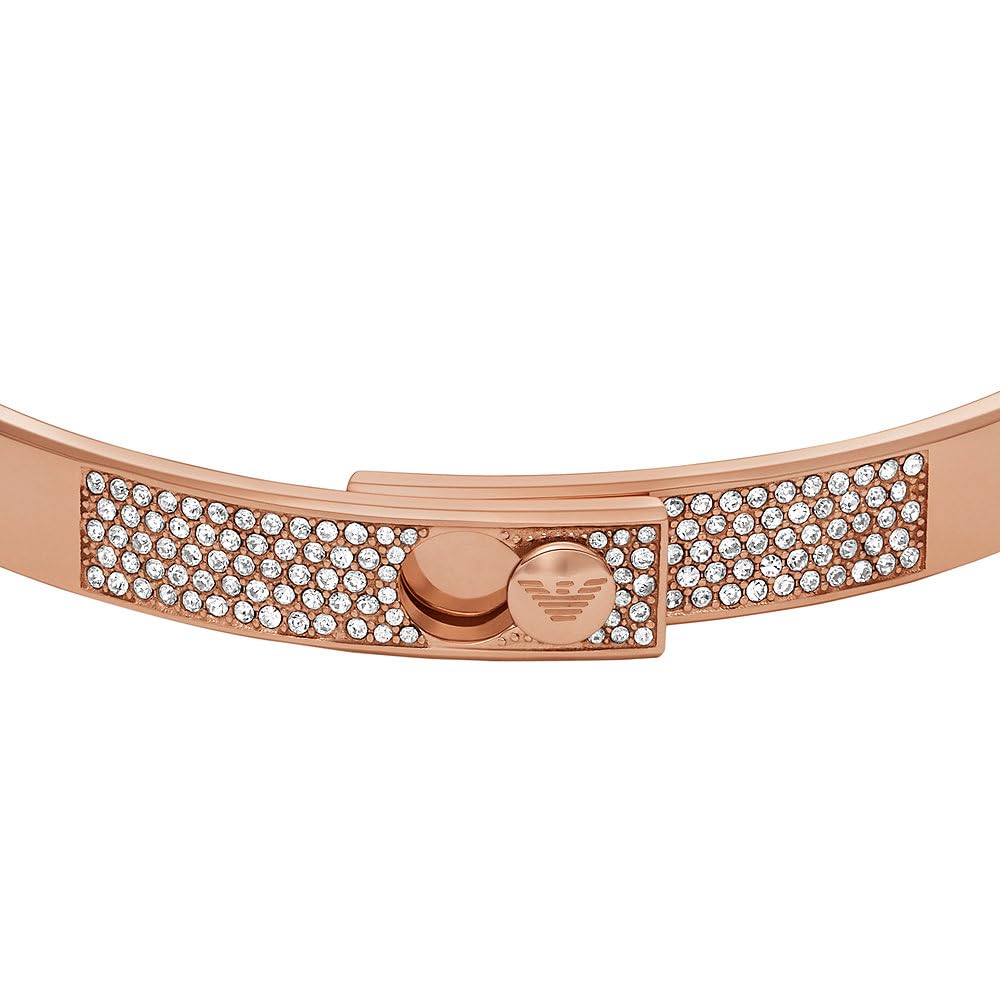 Emporio Armani Brazalete para mujer de Acero Inoxidable en tono oro rosa con cristales engastados, EGS3089221, Oro Rosa Brillante