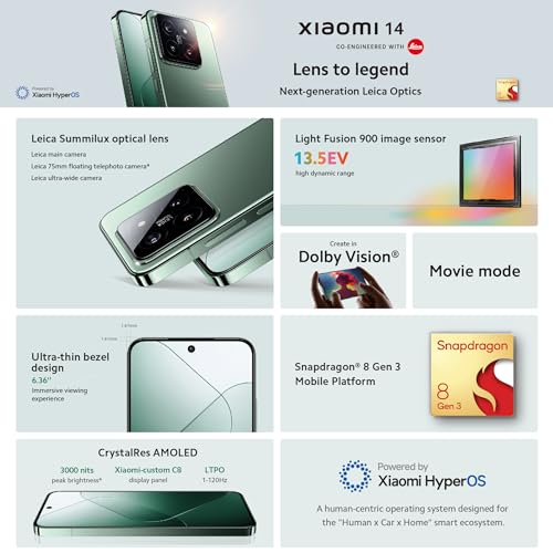 Xiaomi 14 – Smartphone de 12+512 GB, Lentes Leica Summilux, Snapdragon 8 Gen 3, Pantalla AMOLED 6.36'' 120Hz, HyperCharge 90W, Blanco (Versión ES)