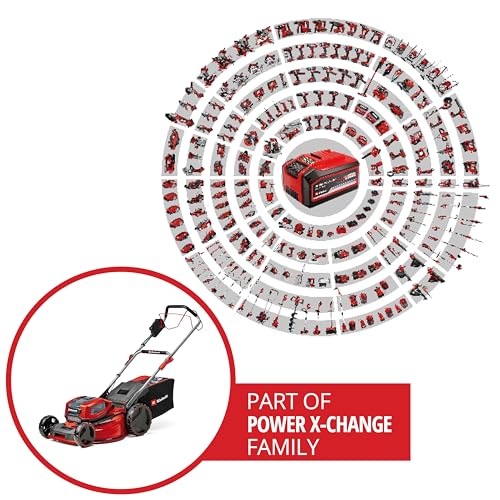 Einhell Kit cortacésped con batería GP-CM 36/52 S Li BL Power X-Change (36V, 52cm de Ancho de Corte, hasta 1200m2, sin escobillas, Cesta 65L, accionamiento de Ruedas, Incl. 4X5,2Ah + 2 Twincharger)