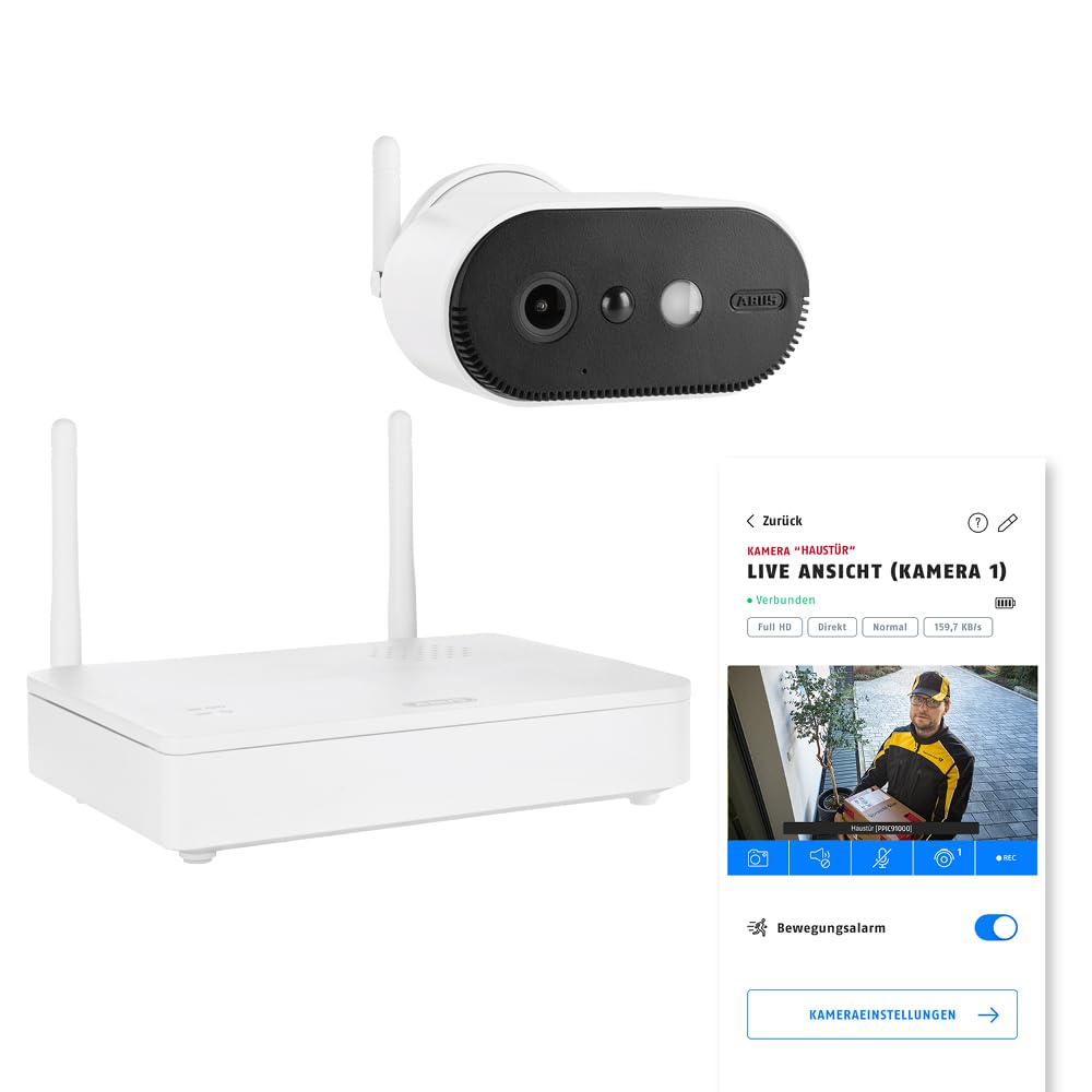 ABUS Cámara a pilas Pro con estación base PPIC91000 Cámara de vigilancia inalámbrica inteligente con LED de luz blanca, detección de personas, notificación push individual, audio bidireccional