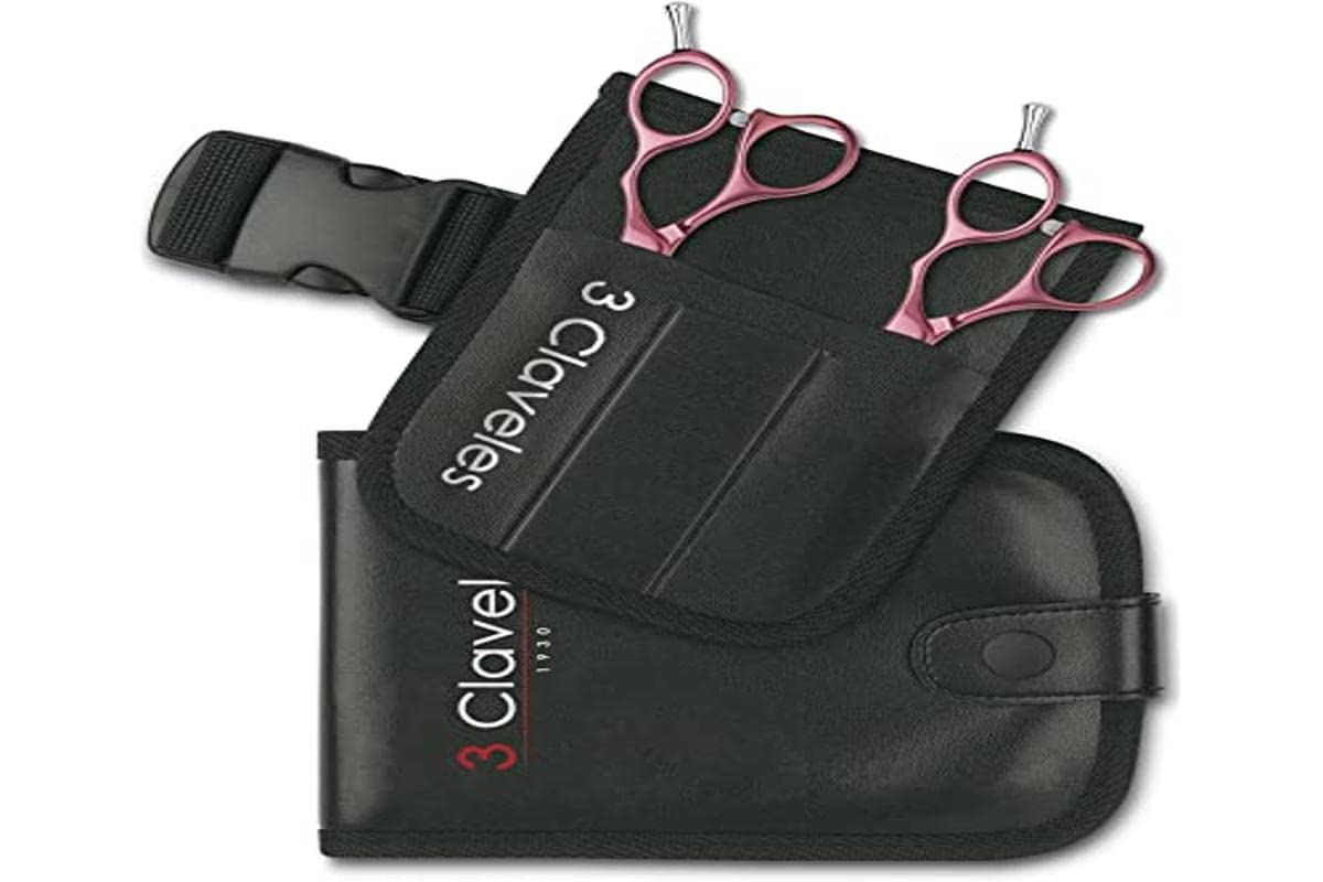 3 Claveles 12693 - Kit Peluquería De Estuche Cinturon Y Tijera Peluquero Corte Y Esculpir De 5.5", Rosa, 2 Unidad, 300 g