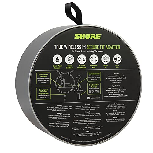 Shure Adaptador inalámbrico True (Gen 2) para auriculares aislados de sonido, ajuste sobre el oído, Bluetooth 5 tecnología inalámbrica, duración de la batería larga (RMCE-TW2-EFS)