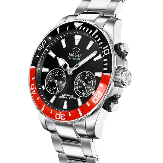 JAGUAR Reloj Modelo J888/3 de la colección Connected, Caja de 45,7 mm Negro con Correa de Acero para Caballero