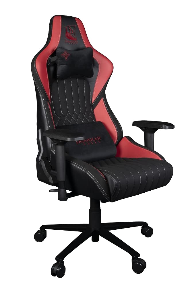 Konix Drakkar Silla de Oficina para Gaming Hel - Inclinación del Asiento 150° - Cuero de Poliuretano Liso - Negro y Rojo