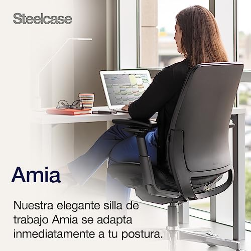 Steelcase Amia, silla de oficina ergonómica con sujeción lumbar regulable en altura y brazos regulables Ónix