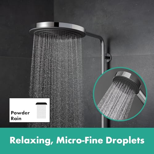 hansgrohe Pulsify S Puro - sistema de ducha ahorro de agua (EcoSmart) con termostato bañera, ducha lluvia (260 mm) con grifo bañera, ducha de mano, flexo, barra, ducha fija redonda, cromo, 24232000