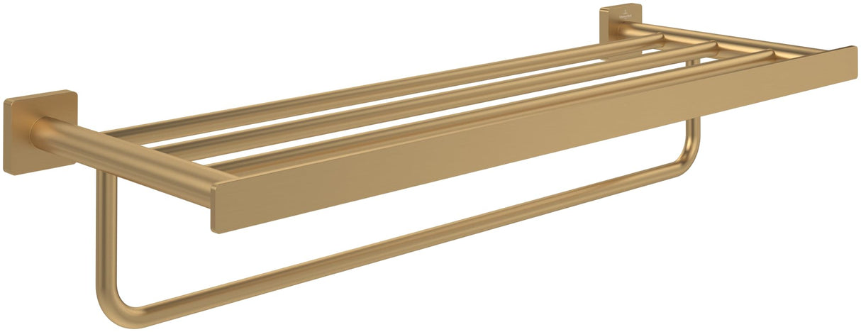 Villeroy & Boch Bandeja para toallas Elements Striking, toallero con estante para montaje en pared, estante de toallas con barra, longitud 595 mm, rectangular, Oro cepillado