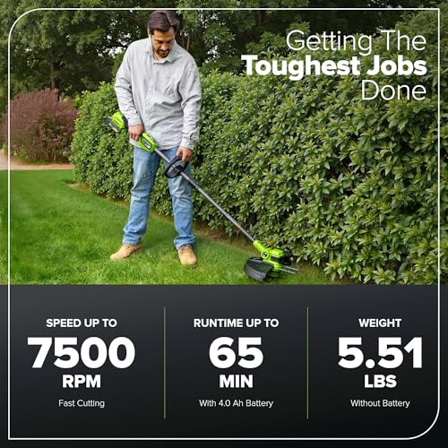 Greenworks 24V desbrozadora bateria, 33 cm de Ancho de Corte, rotación de 90°, Incl. Carrete de Alambre y 20 Cuchillas de plástico, Incl. batería de 4.0 Ah y Cargador, GD24LT33K4
