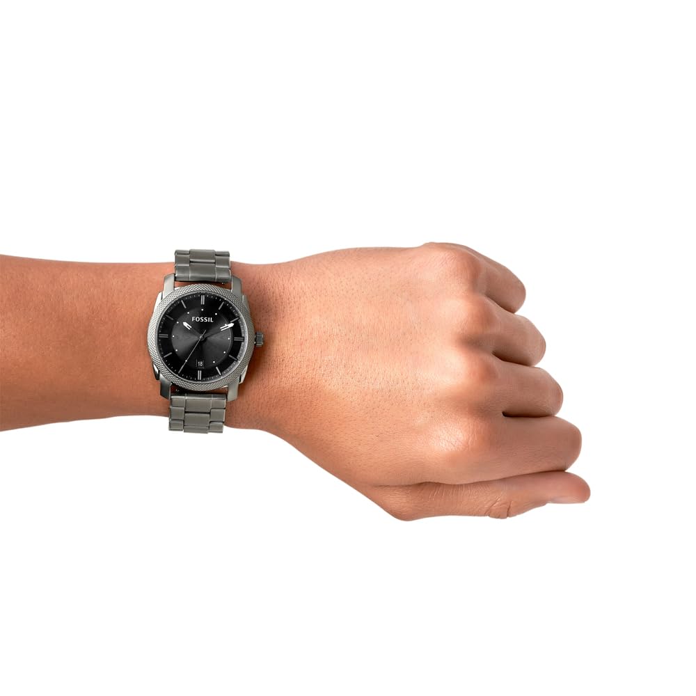 Fossil Reloj para hombre Machine, movimiento de cuarzo, caja de acero ahumado de 42 mm con correa de acero, FS4774