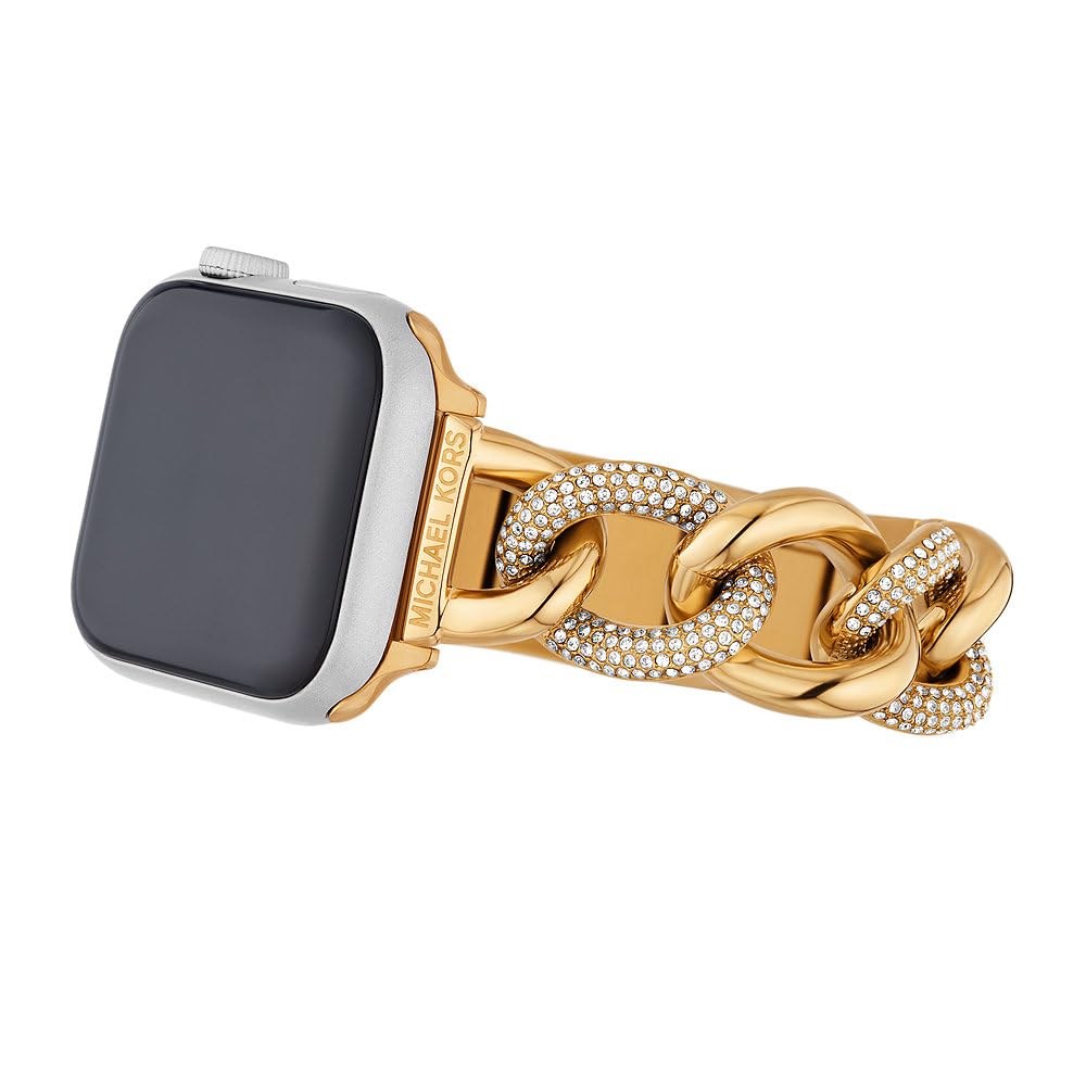 Michael Kors Correa de acero inoxidable o acetato para mujer, compatible con Apple Watch de 38 mm/40 mm/41 mm, Tono Oro