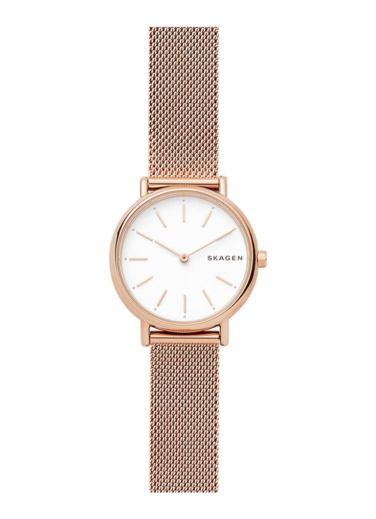 Skagen Reloj Signatur Lille para mujer, Movimiento bimanual de cuarzo en tono oro rosa con correa de acero o piel, 30 mm, Tono Oro Rosa Y Blanco