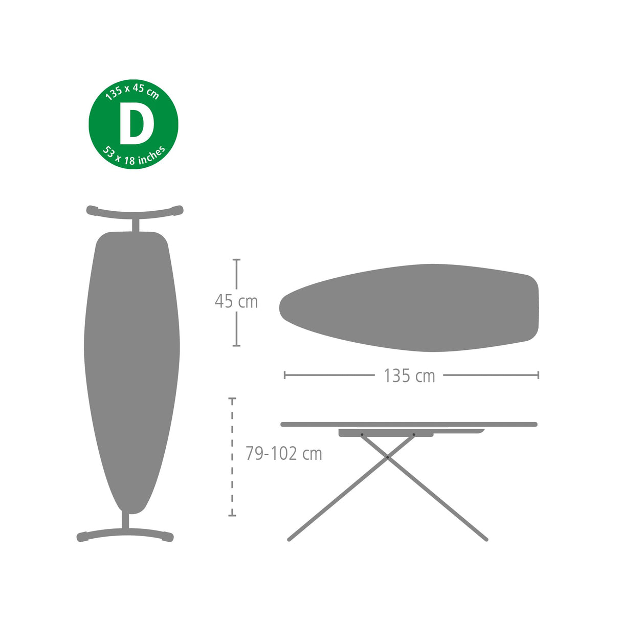 Tabla de Planchar Brabantia D, 135x45cm - Denim Black| 100% algodón Comercio Justo | Tam. XL, Amplia superf. | Zona Resistente al Calor para generadores Vapor | Tabla Planchar Plegable y Uso Sentado