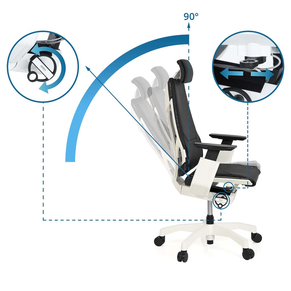 hjh OFFICE 652863 Silla de Oficina GENIDIA Pro White Cuero Negro, Silla ejecutiva ergonómica, reposabrazos y reposacabezas Ajustables