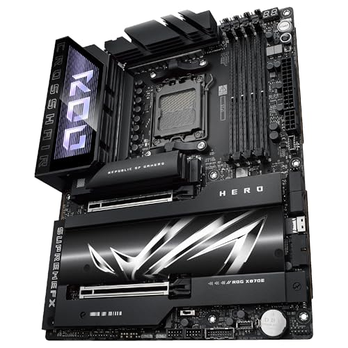 ASUS ROG Crosshair X870E Hero - Placa Base AMD ATX, 18+2+2 etapas de Potencia, DDR5, PCIe 5.0 Compatible con GPU de última generación, Cinco M.2, Wi-Fi 7, USB4, AI Overclocking