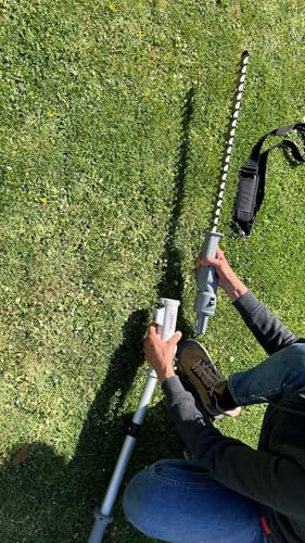 IKRA Tijeras Cortasetos 2 en 1 ICPH 2050 con pértiga telescópica para setos Altos, Incl. batería de 20V, estación de Carga y Cinta de Hombro