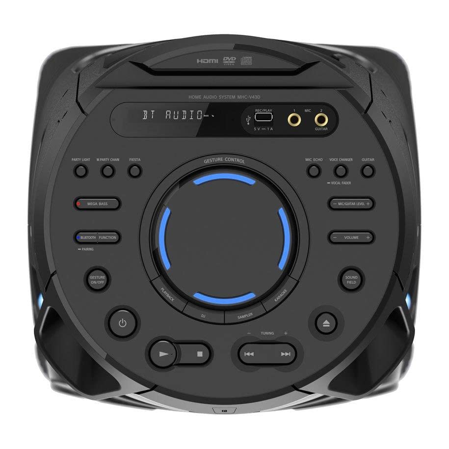 Sony MHC-V43D Party Speaker - Sistema de Audio de Alta Potencia Bluetooth con Sonido de Fiesta omnidireccional e iluminación Multicolor