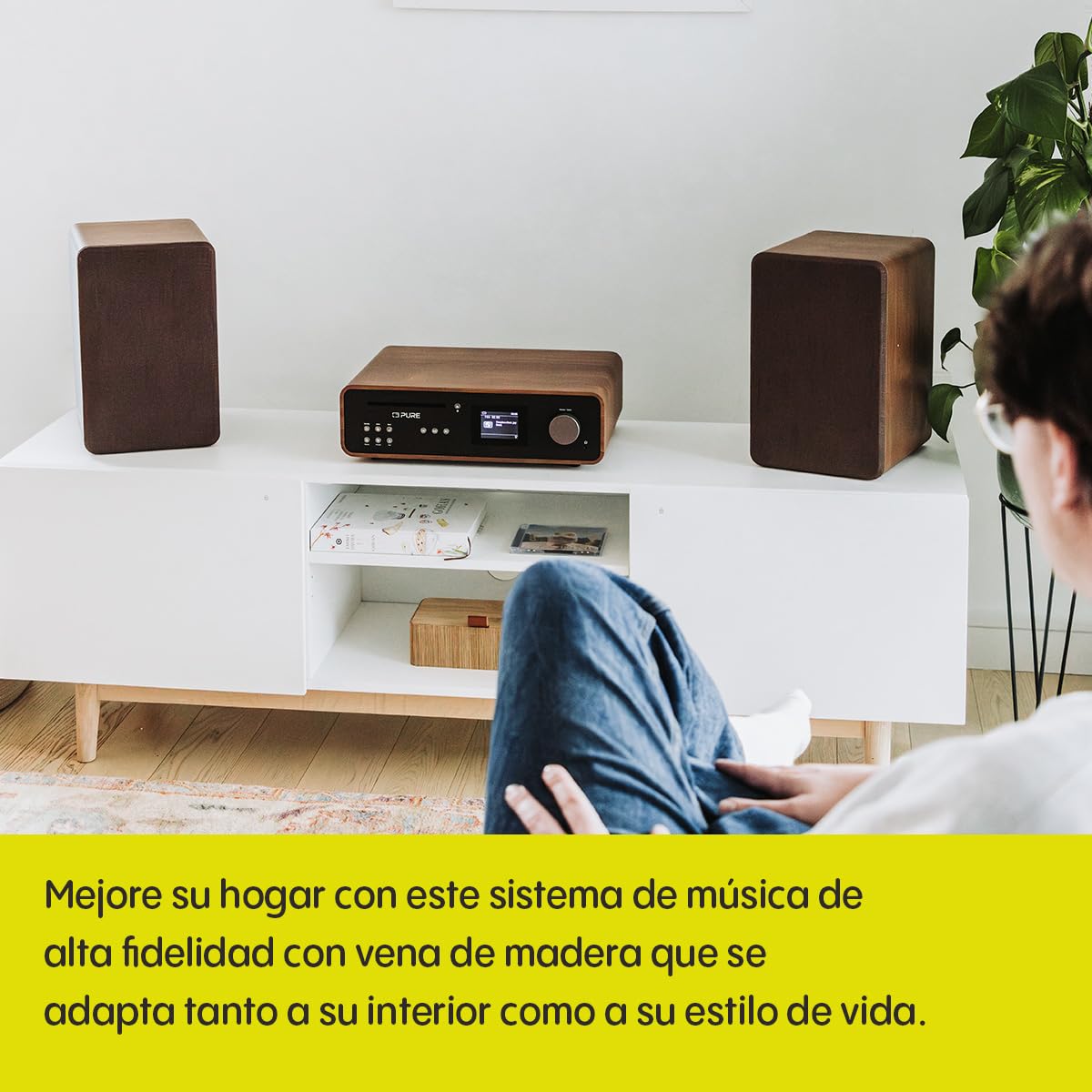 Sistema de música HiFi estéreo clásico - Radio Internet, Dab+/FM, Bluetooth 5.2, Reproductor de CD, USB, Spotify Connect, AUX, Entrada óptica, Sonido Estéreo 100W - Coffee Black/Walnut